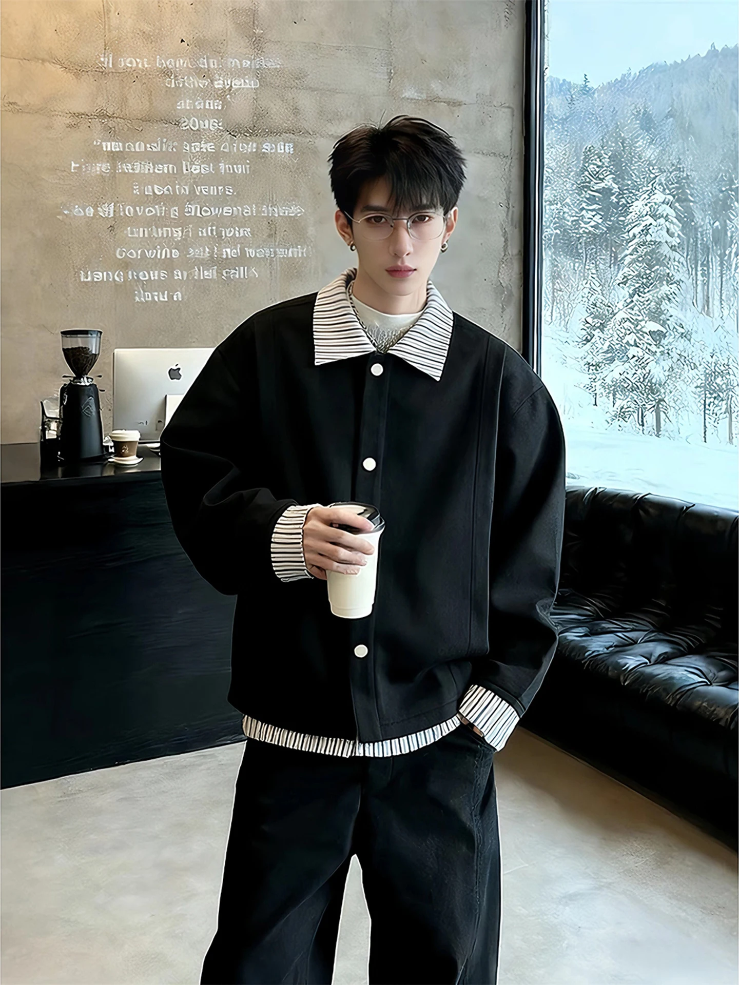 

Мужской весенний полосатый кардиган-свитшот Bla Deconstructed из двух частей с отложным воротником, высококачественный топ в университетском стиле