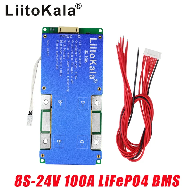 LiitoKala 8S-24V100A-BMS LiFePO4 Battery Balance Charge Board Equalizer Temperature Protection Equalizador For Escooter/Ebike