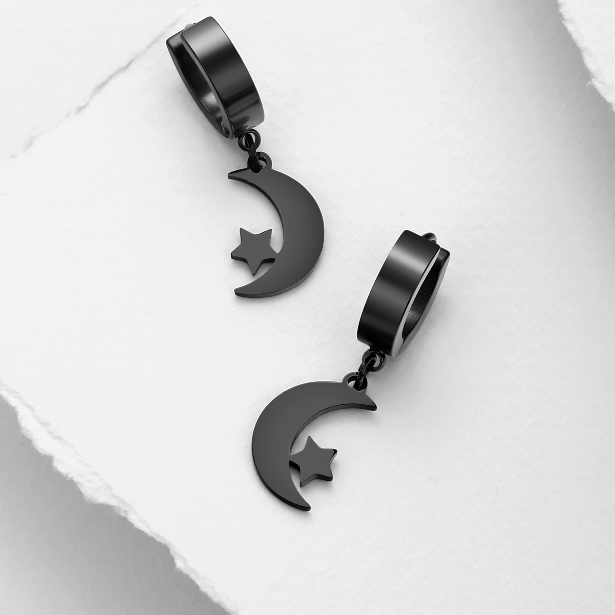 Kkjoy Edelstahl Neue Design Kette Hoop Ohrring Für Frauen Hohl Solide Stern Mond Anhänger Knorpel Ohrring Piercing Schmuck – Detail 6