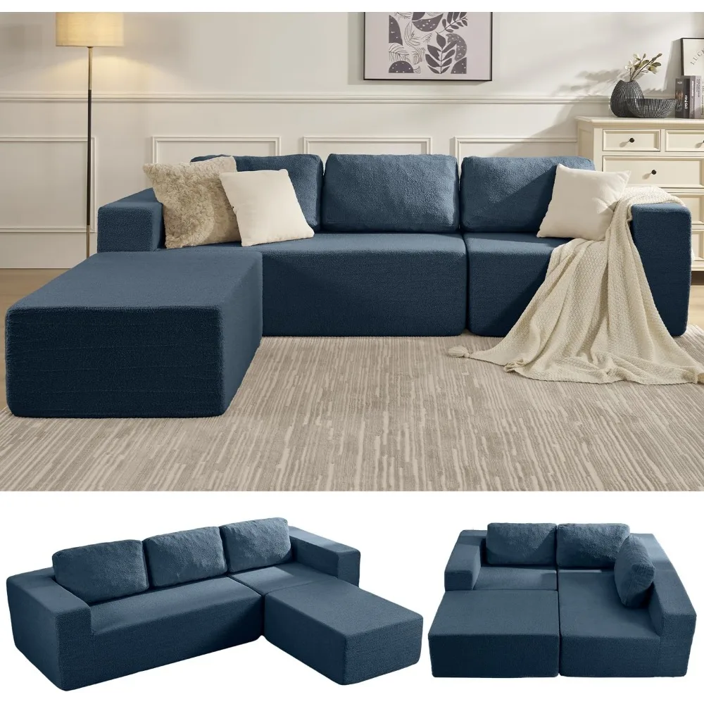 

106 Modular Sectional Couch Left/Right Facing Convertible, L-Shape Modern Teddy Sofa, Deep Seat Upholstered Foam Couch for Livin