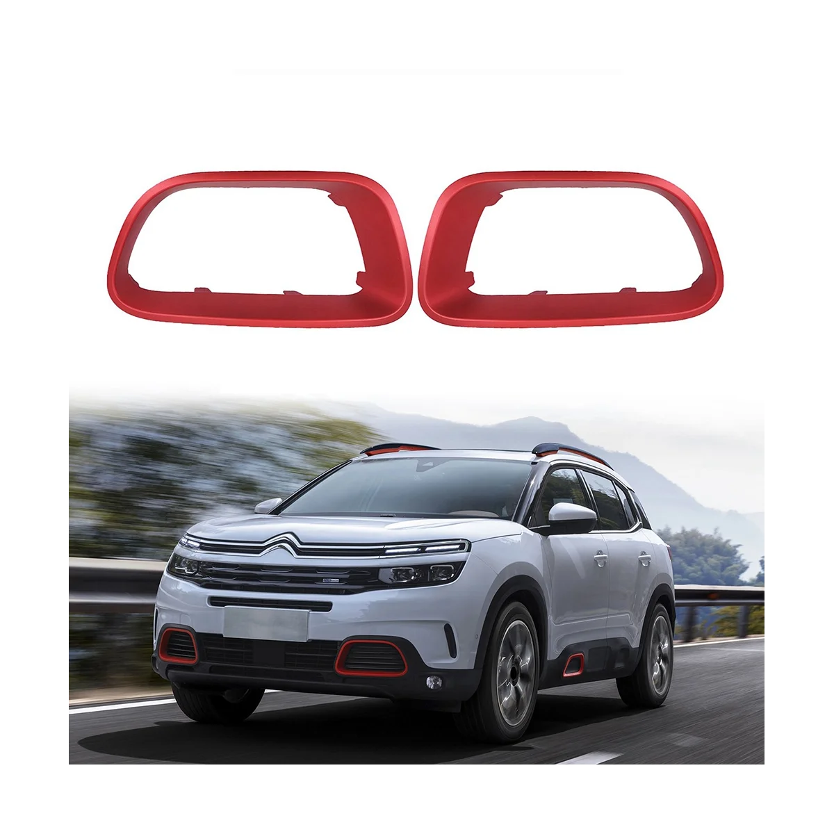 1Pair Car Front Bumper Decorative Frame Angel Eyes Refit for Citroen C5 Aircross 9817829477 9817829377 Red