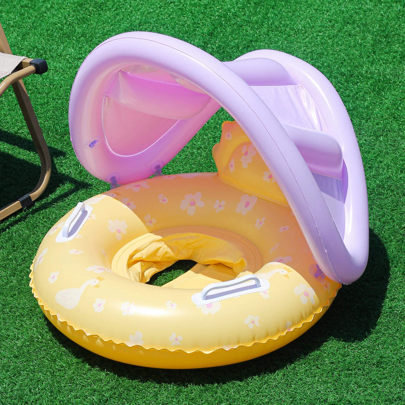 Siège de piscine à auvent (jaune), 1 pièce, flotteur de chaise longue gonflable pour la natation d'été, confort aquatique ultime