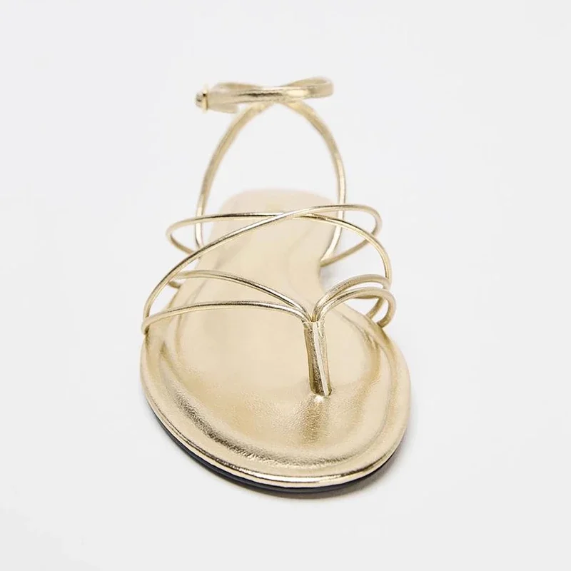 

Fashion Gold Cross Tied Flat Sandals Women Sexy Clip Toe Beach Slippers Luxury Ankle Buckle Designer Shoes Sandalias De Mujer