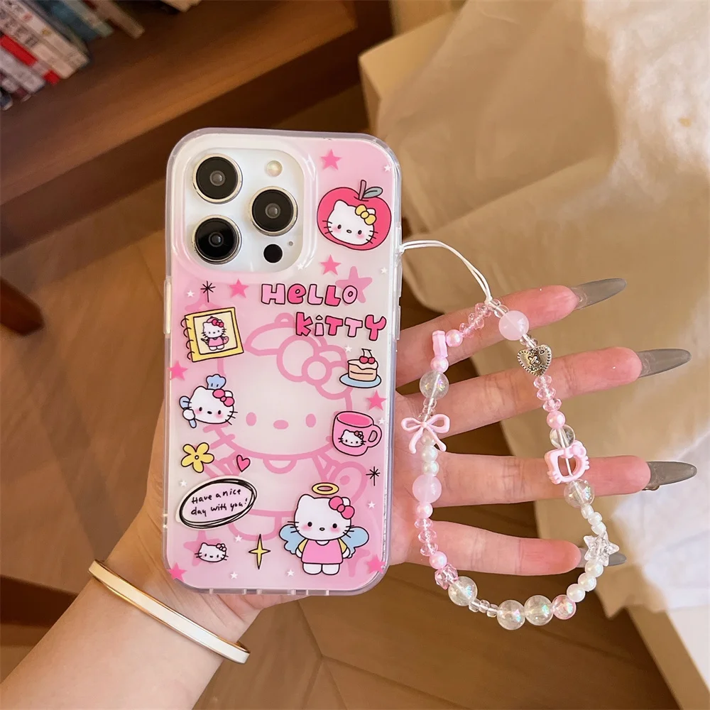 

Cartoon cute Hello Kitty phone case for iPhone 13 Pro 15 14 16Promax cover with hinged protective cover for iPhone 15Pro Fundas