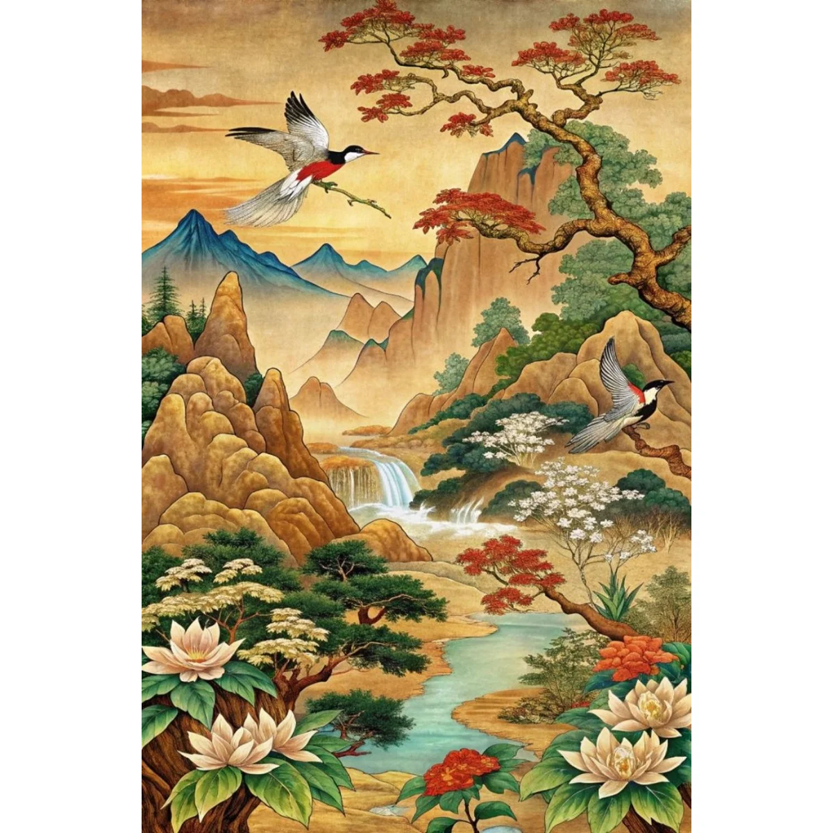 1 Stück 40x60cm/15,7x23,6 Zoll, 11Ct/14Ct Kreuzstich-Set, DIY Valentinstagsgeschenk, Stickerei-Set für Festivals, Chinesische Landschaft mit B – Detail 4