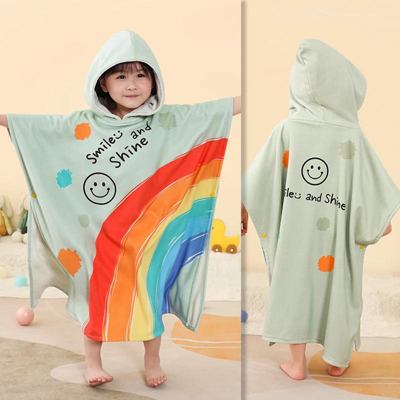 Kids Poncho Towel Absorbent Baby Bath Robe Wearable Hooded Towels Bathroom Children Bathrobe Boy Shower Towel Girl Beach Cape