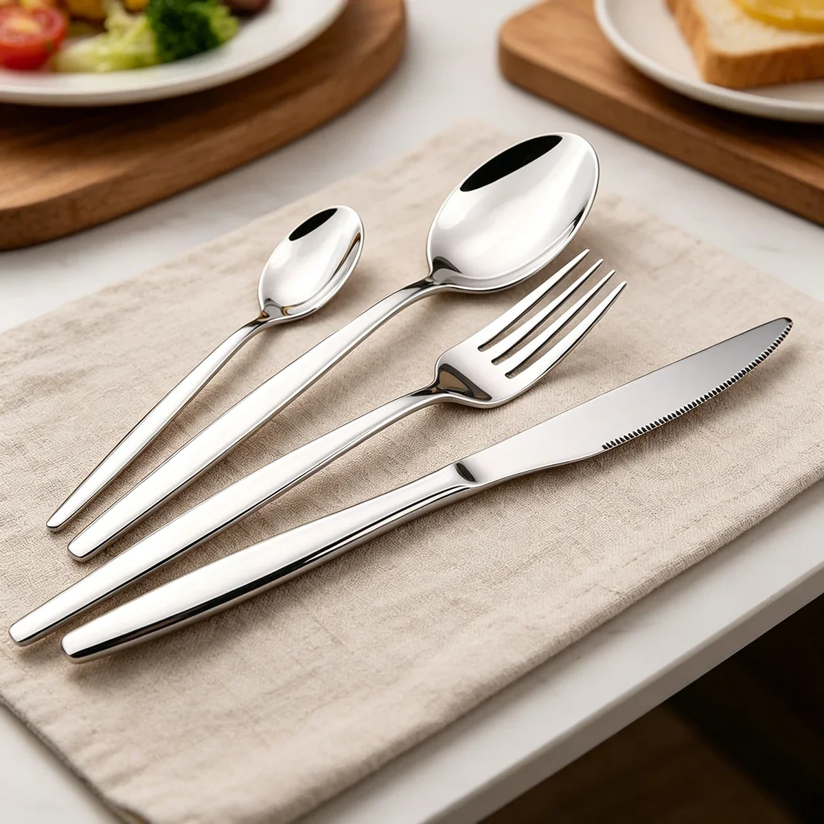 4pcs Silver Stainless Steel Tableware Set Knife Fork Coffee Spoon Dinnerware Western Mirror Cutlery Home Kitchen Party Flatware