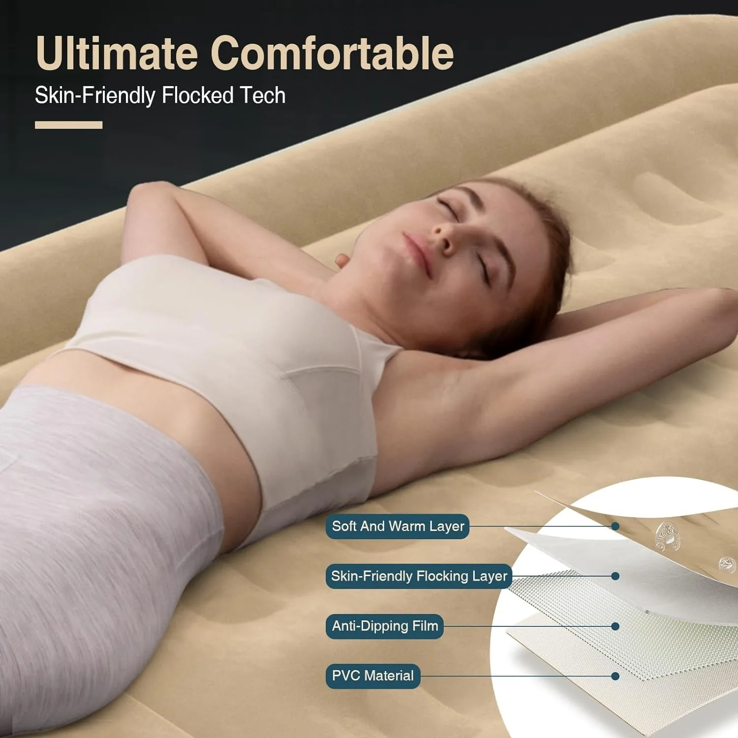 18 In Twin Air Mattress, Antileak Blow Up Mattress w/ Soft Flocked Top w/ Built in Pump, Waterproof Inflatable Mattress