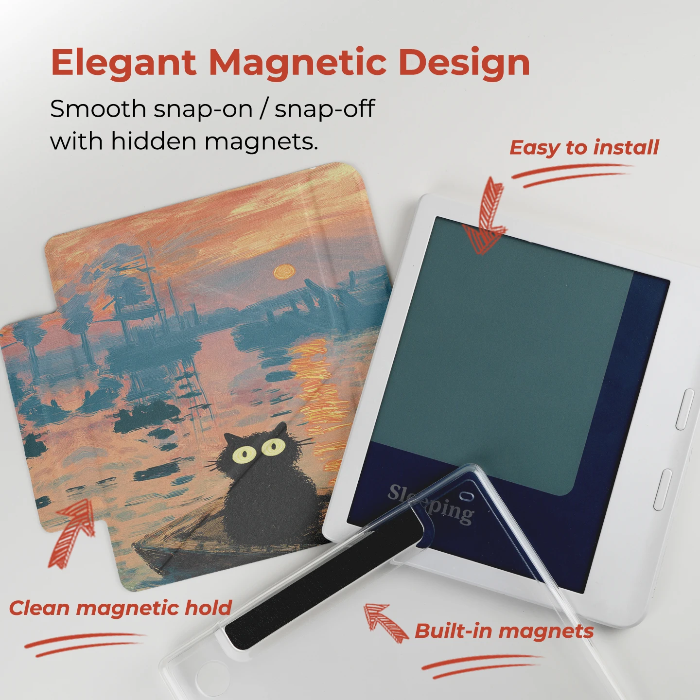 Twosheep suit for Kobo Libra Colour Kobo Libra2 7-inch Case Magnetic Detachable Cover Clear Back Auto Wake Monet and Cat Style