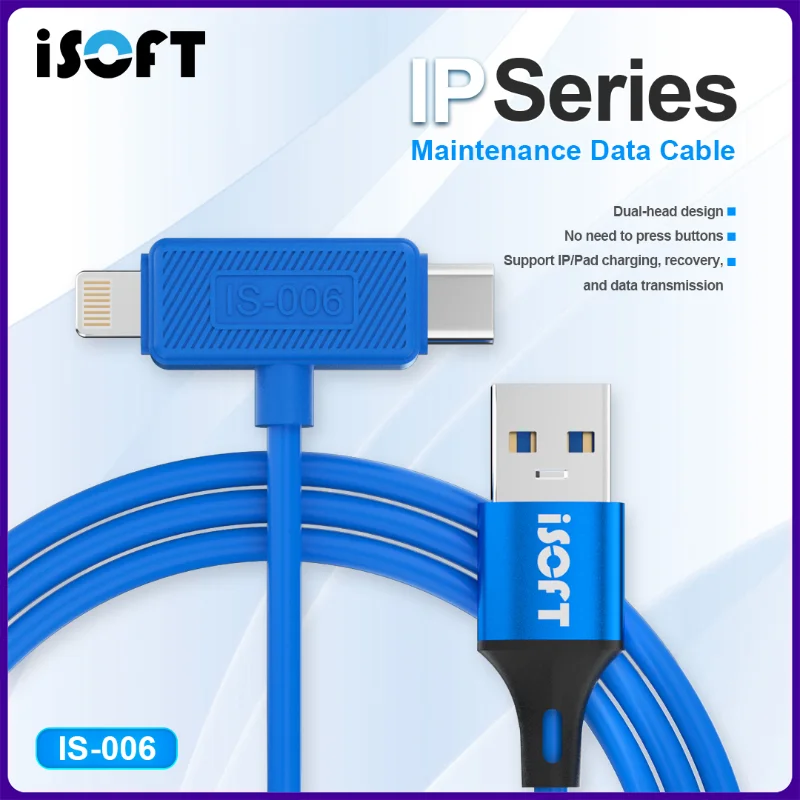 ISOFT IS-006 Kabel do odzyskiwania danych z podwójnym interfejsem do iPhone'a Flashing & Transmission Quick Start DFU Purple Screen Repair Line