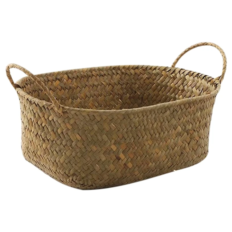 Handmade Woven Storage Basket Straw Food Container Makeup Organizer Rattan Breadfruit Case Holder