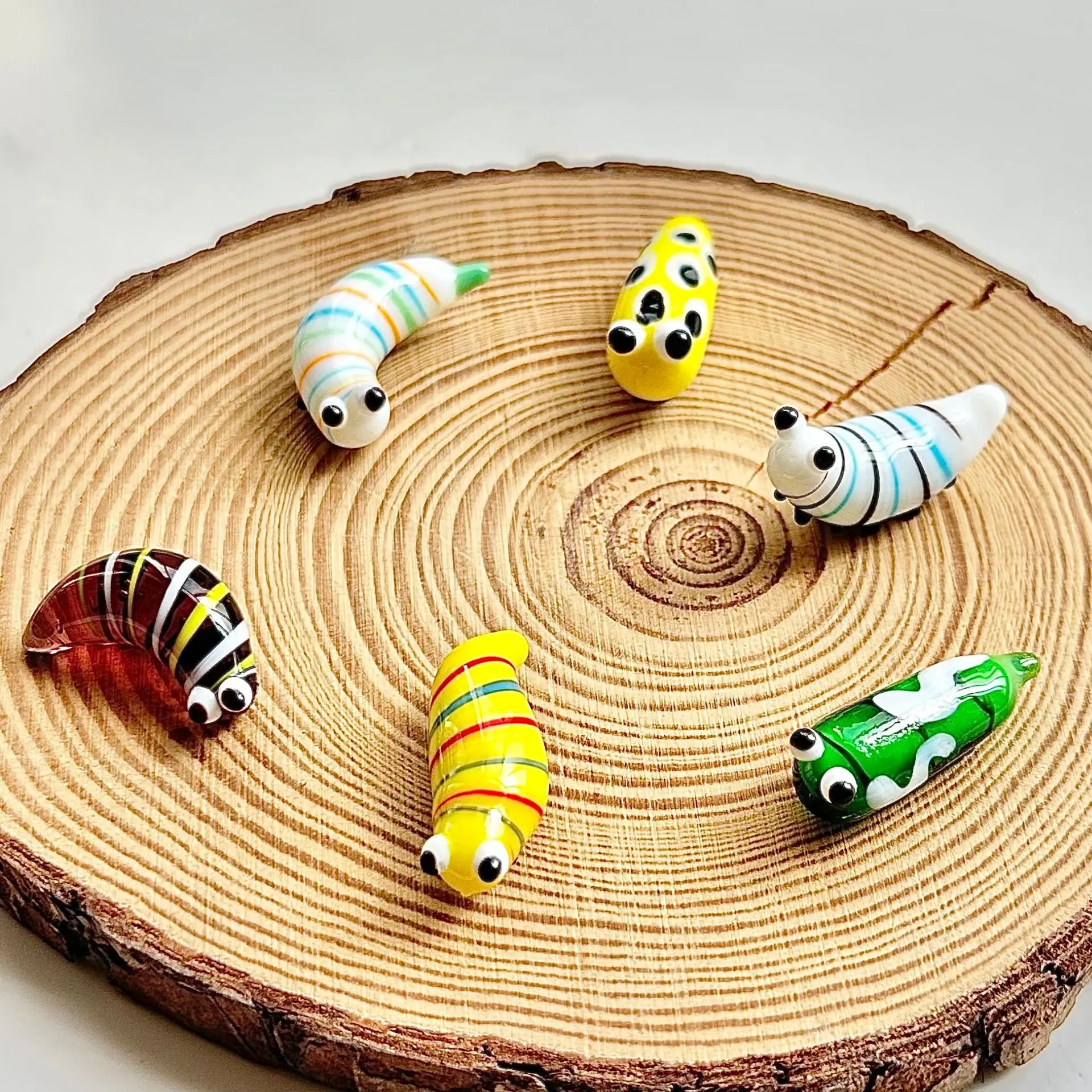 6 Handmade Glass Caterpillar Ornaments, Cute Insect Decorations, Unique Bookshelf Accessories, Perfect Gift Idea