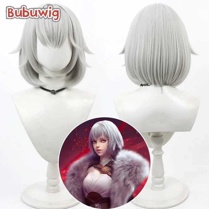 

Bubuwig Synthetic Hair Bai Yuekui Cosplay Wigs Tower of Fantasy Bai Yuekui 30cm Short Silver White Bobo Cos Wig Heat Resistant