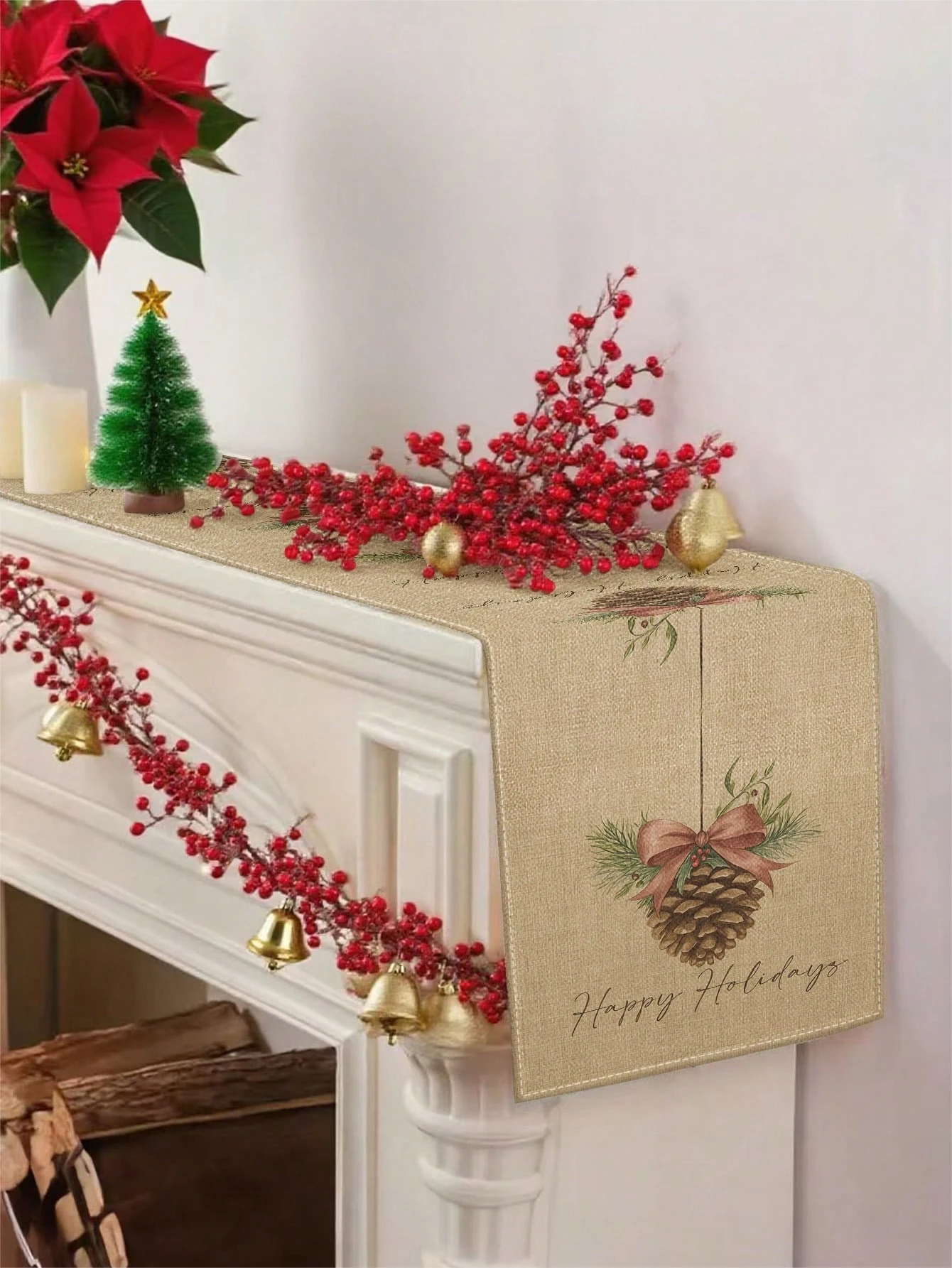 Weihnachten Tannenzapfen Tischläufer Sackleinen Frohe Feiertage Muster Dekorative Tischwäsche für Esstisch Weihnachtsfeier Home Decor