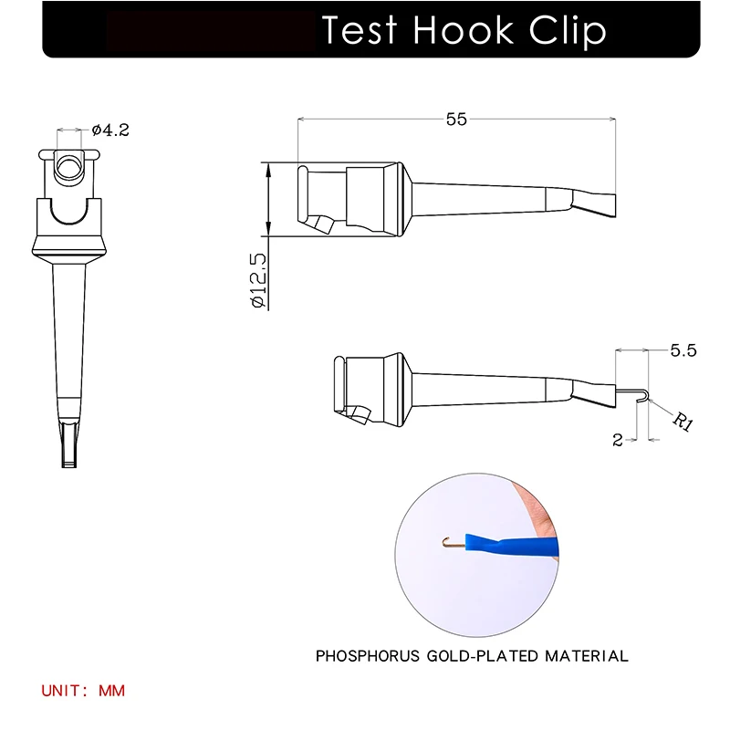 Mini 5pcs Single Test Hook Clip Test Probe For Electronic Testing IC Grabber Large Round Crocodile Hook Multimeter Test Leads