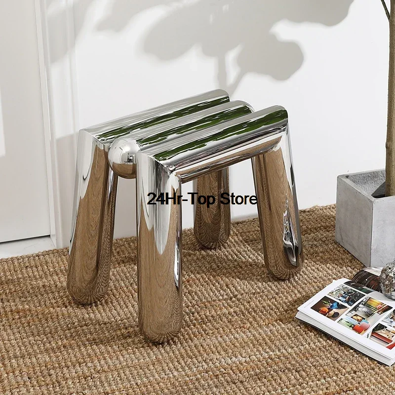 

Stainless Steel Shoe Changing Stool Luxury Sofa Stool Living Room Chairs Leisure Chair Nordic Furniture Mobile Seat Storage Rack