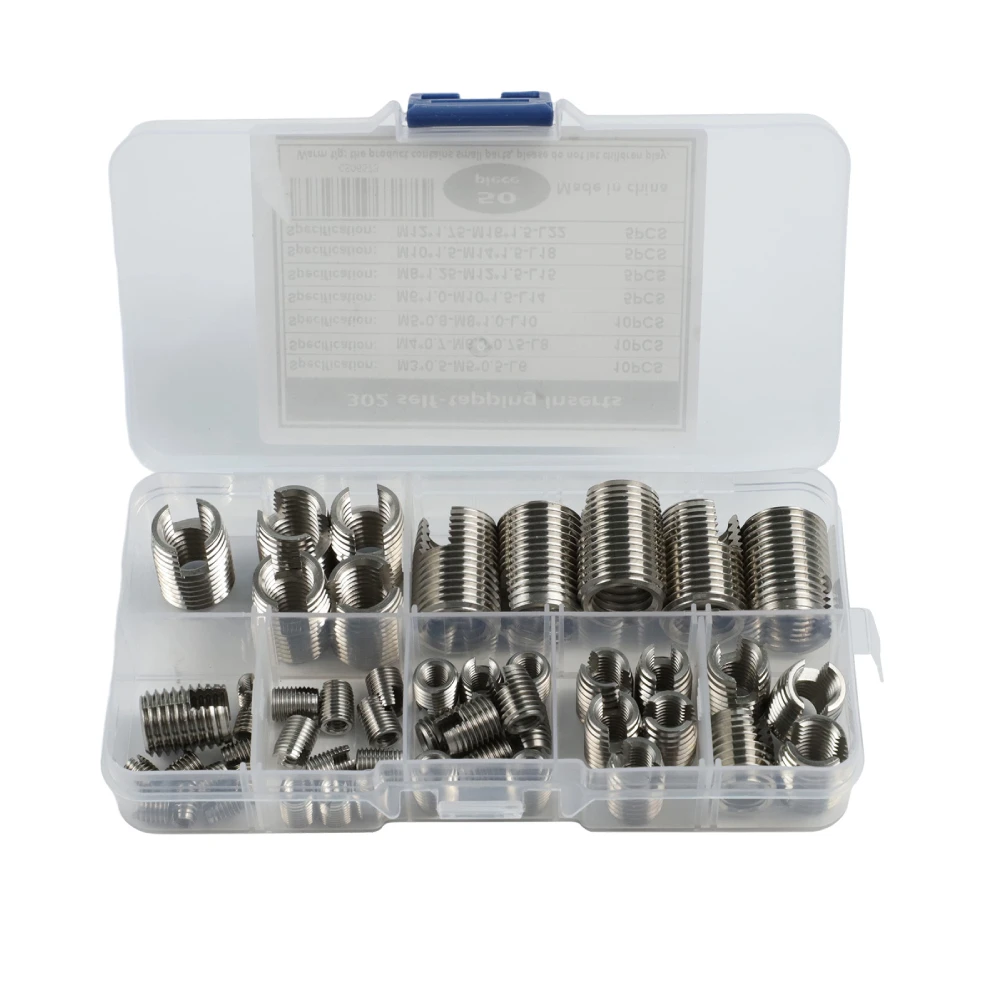 50Pcs M3-M12 Self-tapping Thread Insert Adapter Screw Nuts Stainless Steel Nut Threaded Repair Insert Kit With Storage Box