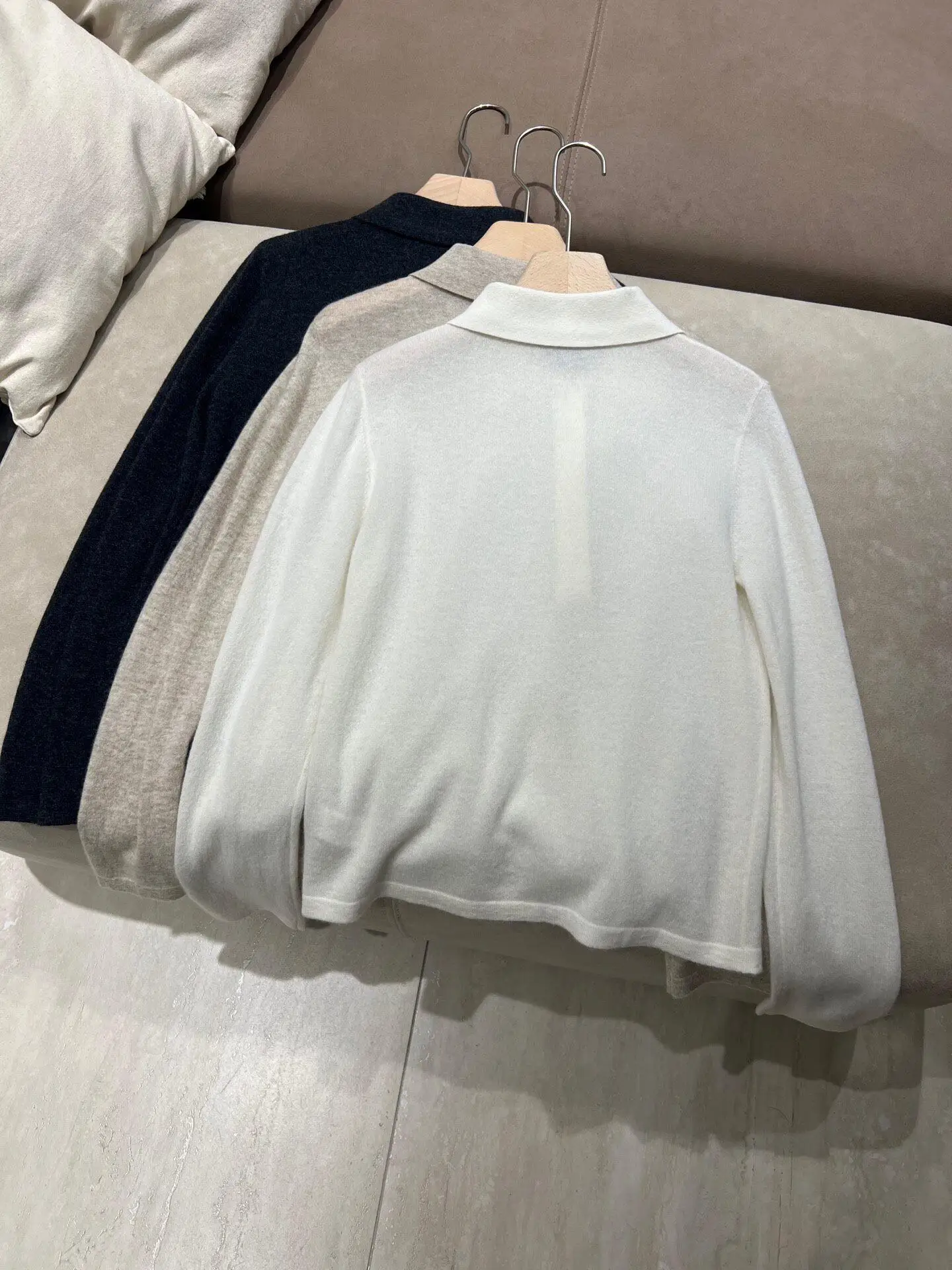 Women Polo Neck Cashmere Knit Sweater Thin Anti-Static Lapel Long Sleeve Inner Top Autumn Winter