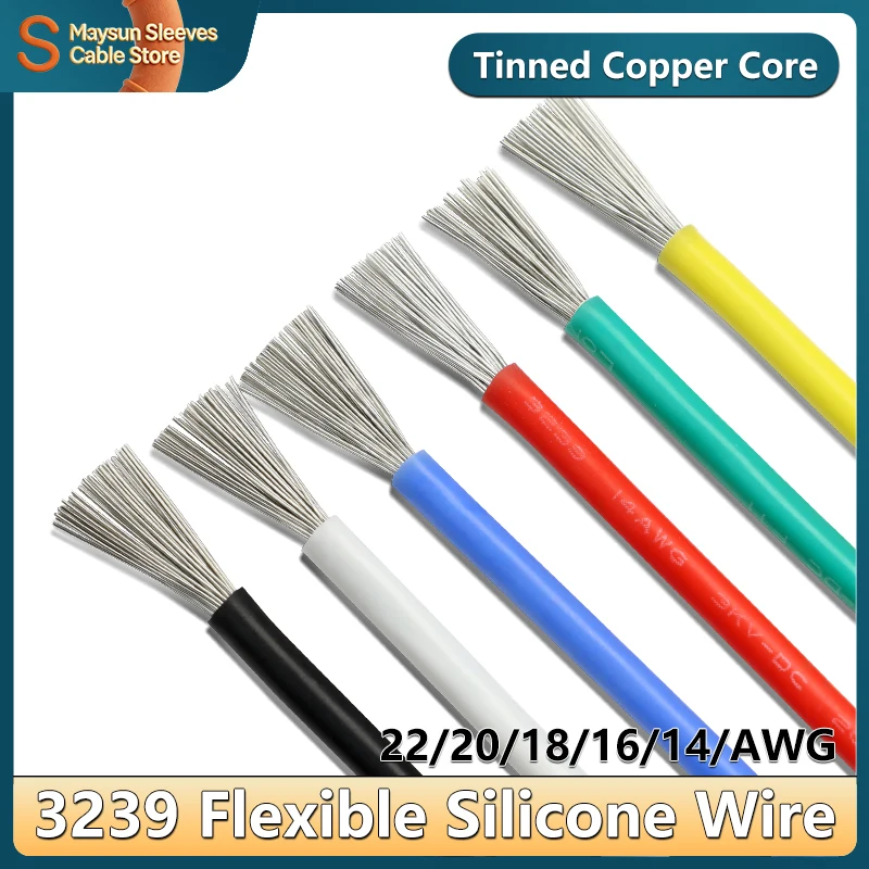 1/5/10M 3239 Soft Silicone Wire 22 20 18 16 14AWG 6KV Tinned Copper Cable Soft Silicone Rubber Insulated DIY LED Electronic Wire
