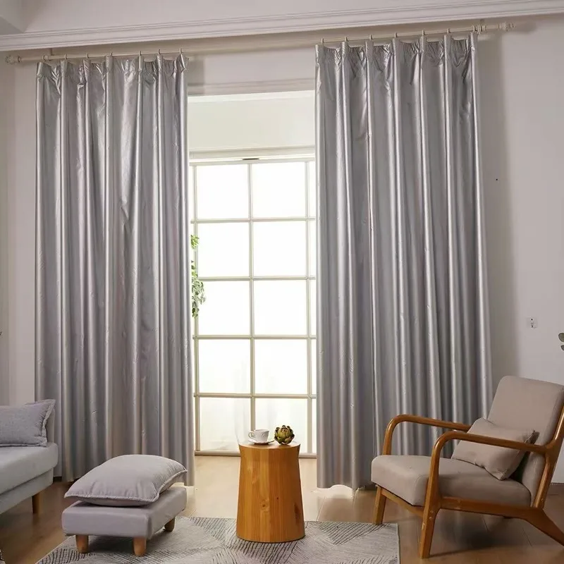 1PC High-Density Polyester Blackout sun-protective Curtain Double-sided Silver Coating 99% Total Blackout Includes Hooks