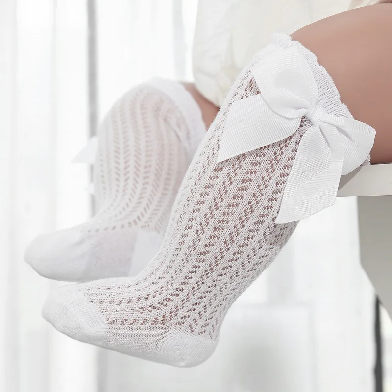 Leichte Sommersocken für Babys – atmungsaktive Wadensocken mit zarten Schleifen, Mesh-Strick-Belüftung für Neugeborene und Kleinkinder