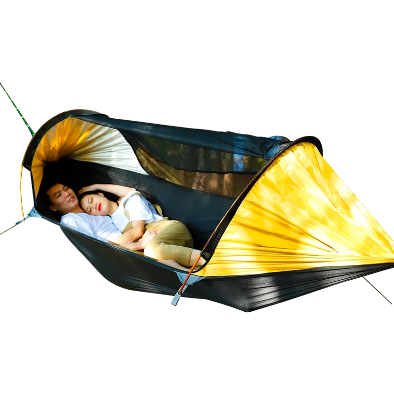 

Traveler Portable New Hammock with Mosquito Net and Support Pole Outdoor Camping Hanging Bed Hammock for 2 person