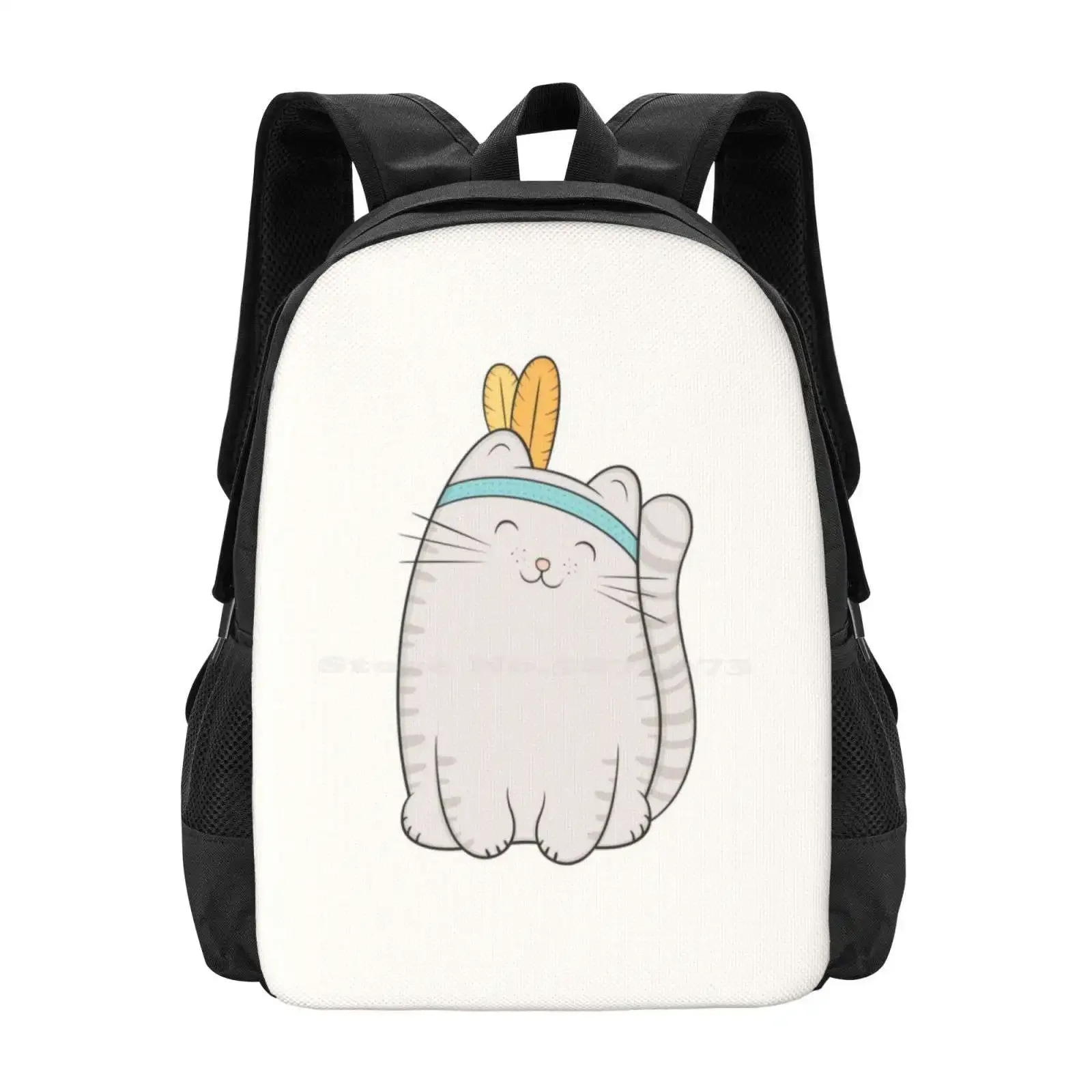 

Fin , The Cat Bag Backpack For Men Women Girls Teenage Kitten Indian Native Animals Cute Sweet Headdress Joy Simple Children