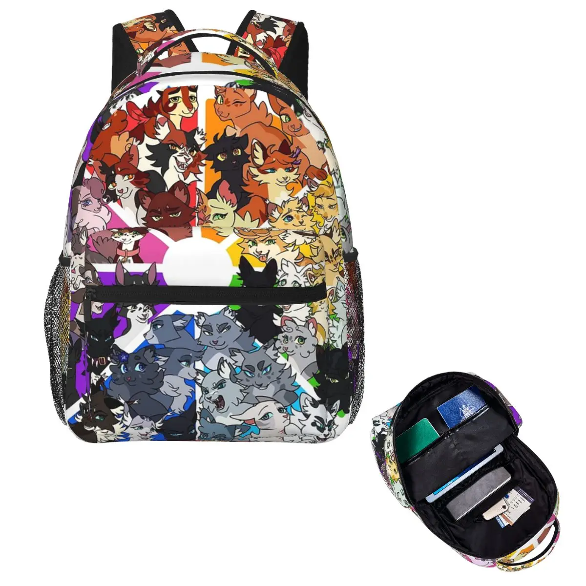 Warrior Cats Color Wheel Student Backpack School Bag Hiking Travel Daypack for Boys Girls Fashion Bookbag Shoulder Bags