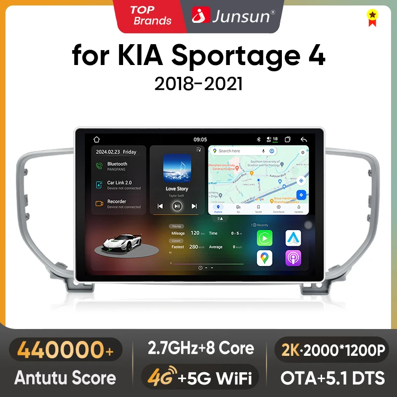 Junsun V3 Plus 2K Car Radio For KIA Sportage 4 QL 2018 2019 2020-2021 Wireless CarPlay Android Auto DSP 2din GPS Navigation RDS