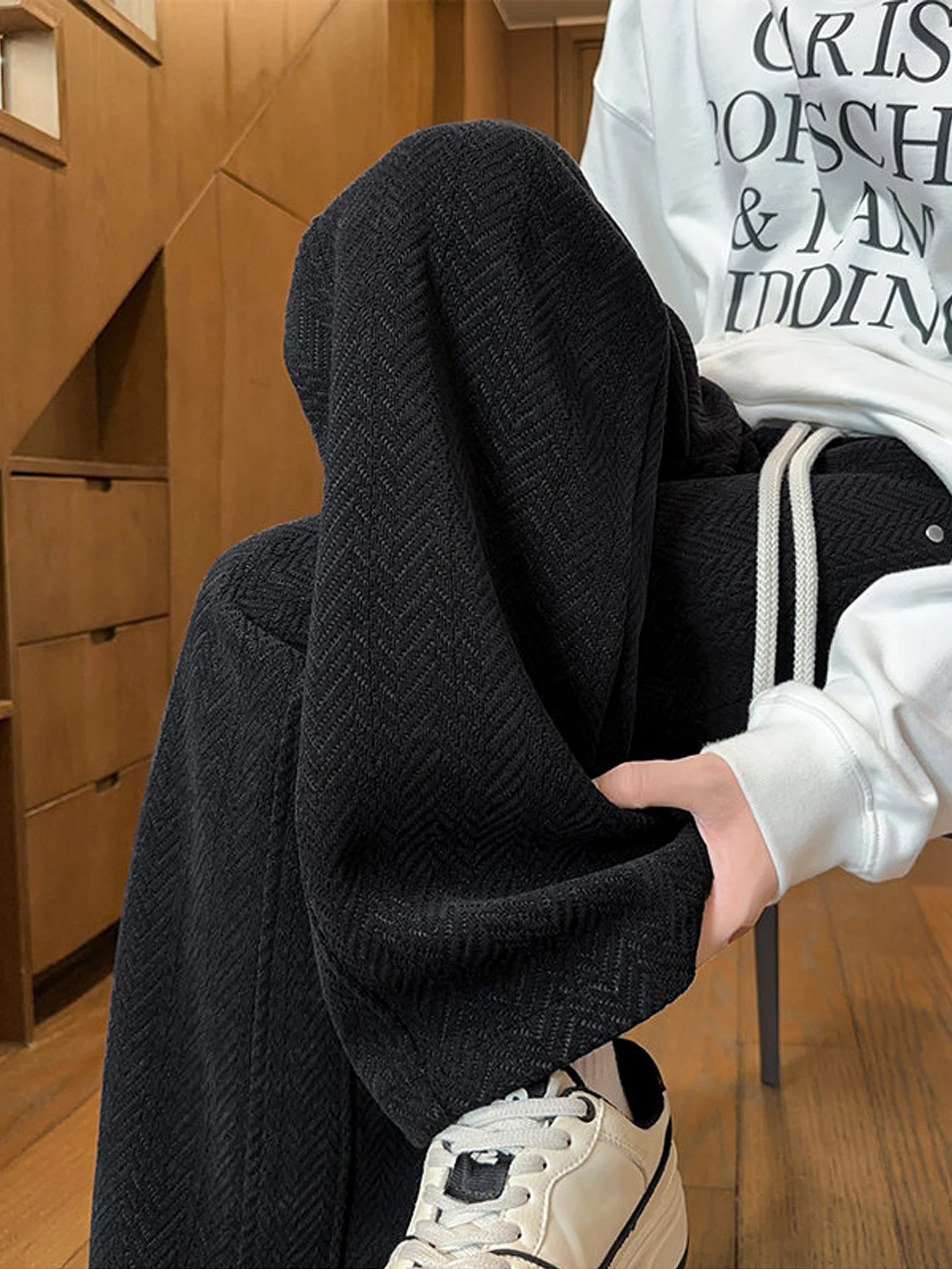 

Thiened Fce мужские повседневные брюки осень-зима прямые широкие спортивные длинные брюки драпированный пшеничный узор с шипами