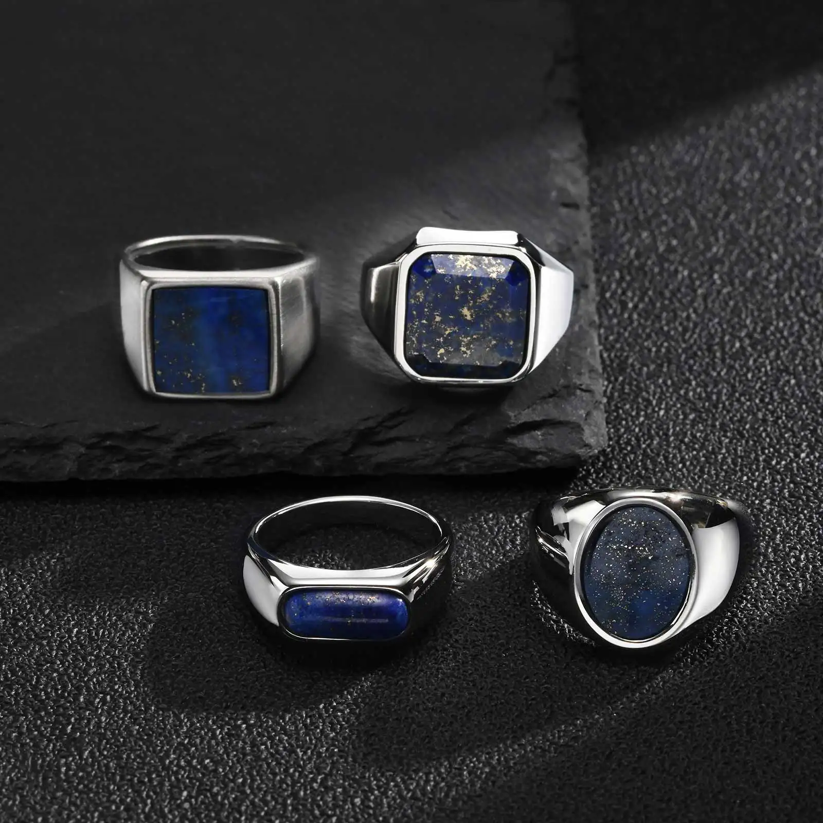 Vnox Siegelring aus Edelstahl für Herren, Fingerring mit Lapislazuli-Einlage, klassischer geometrischer Ring, Schmuckgeschenk für den täglichen Gebrauch und Partys – Detail 7