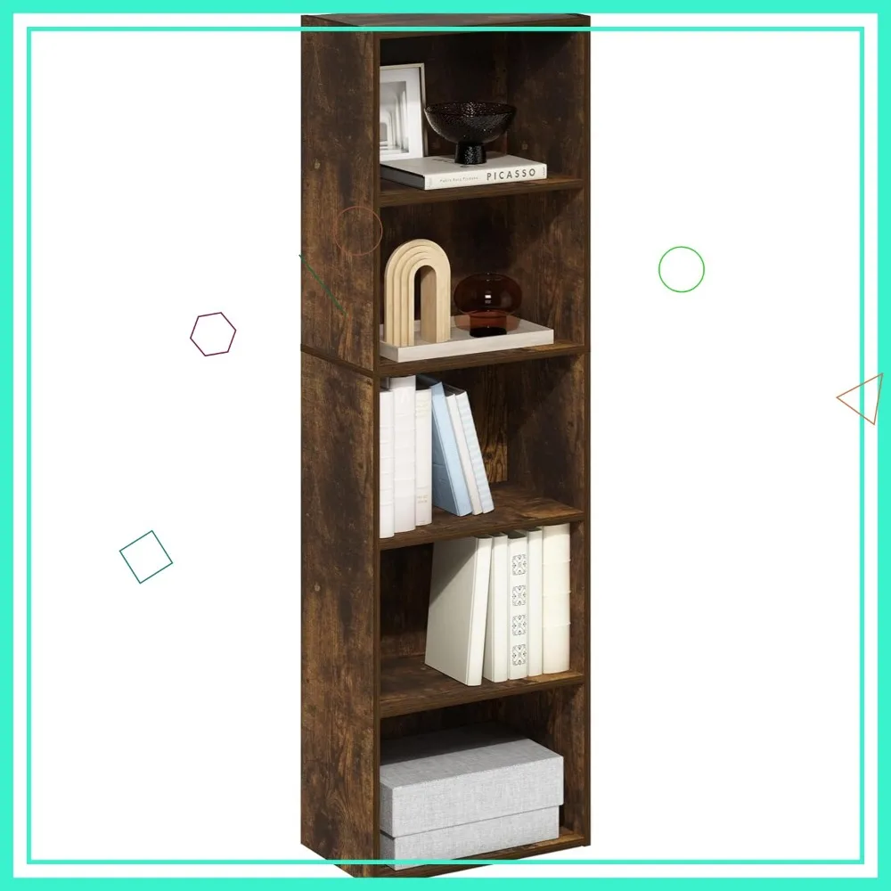 

5-Cube Bookshelf with Open Shelves, 9.4x15.8x52 Inch, for Living Room, Bedroom, Home Office Storage in Amber Pine