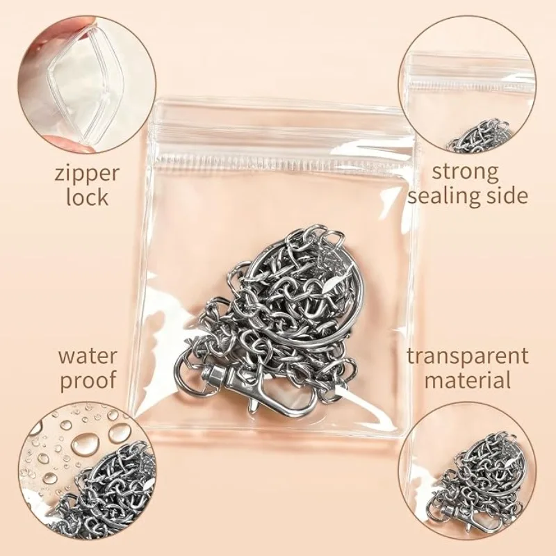 100/50 Stück transparente, selbstdichtende Ziplock-Beutel aus PVC, staubdicht, wiederverschließbar, Schmuckbeutel für Ringe, Ohrringe, Armbänder, Halsketten – Detail 6