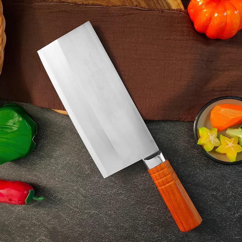 8 Inch Chinese Chef Knife 3-layers Clad Steel 10Cr15Mov Blade Wood Handle Cleaver Meat Slicing Vegetables Kitchen Knife Cutlery