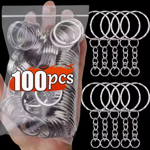 50/100Pcs Silver Plated Blank Keyring Keychain Split Ring Keyfob Key Holder Rings Women Men DIY Key Chain Key Ring Accessories