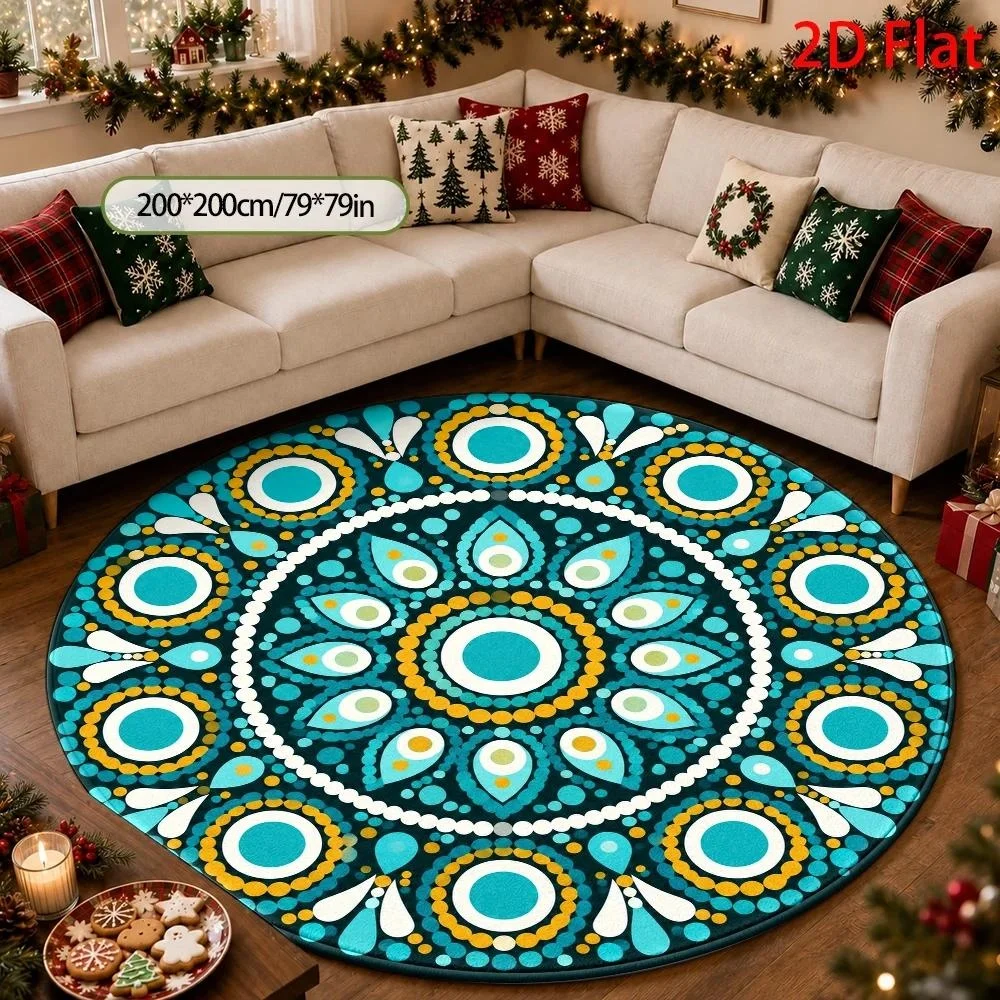 Cream Beige Mandala Round Area Rug, Subtle Neutral Floral Circular Floor Mat, Soft Vintage Medallion Carpet for Living Room