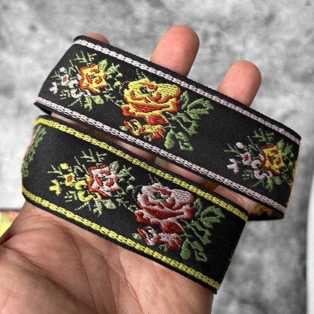 5 Yards 1.38 Inch 35MM Width Flowers National Embroidery Ribbon Lace Fabric Woven Webbing For Clothes DIY Handmade Accessory
