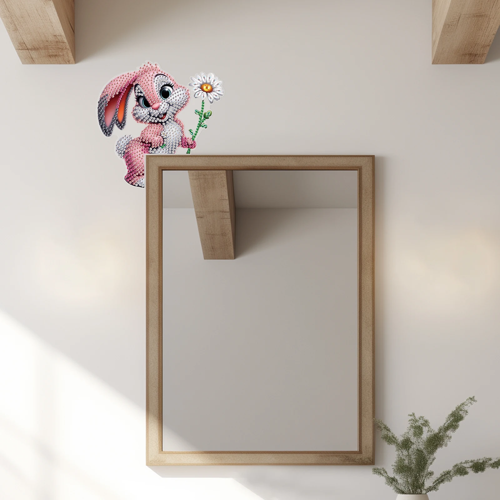 مجموعات ديكور ركن الباب الماسي، أرنب وردي أكريليك شكل خاص باب المطبخ المنزلي الماسي، إطار الصورة ديكور فني هدية #5