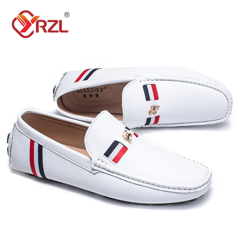 

YRZL White Loafers Men Casual PU Leather Loafers Mens Shoes Comfortable Moccasins Luxury Formal Slip on Driving Shoes for Man