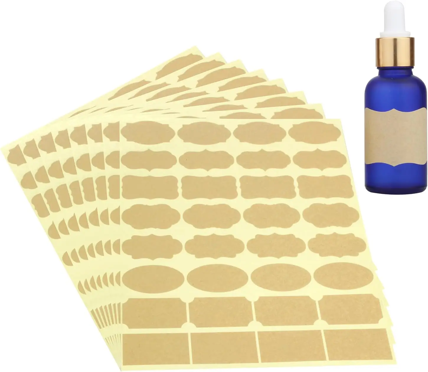 Etiquetas adhesivas Kraft para botellas de aceites esenciales, etiquetas de regalo autoadhesivas con superficie para escribir, 256 unidades pequeñas