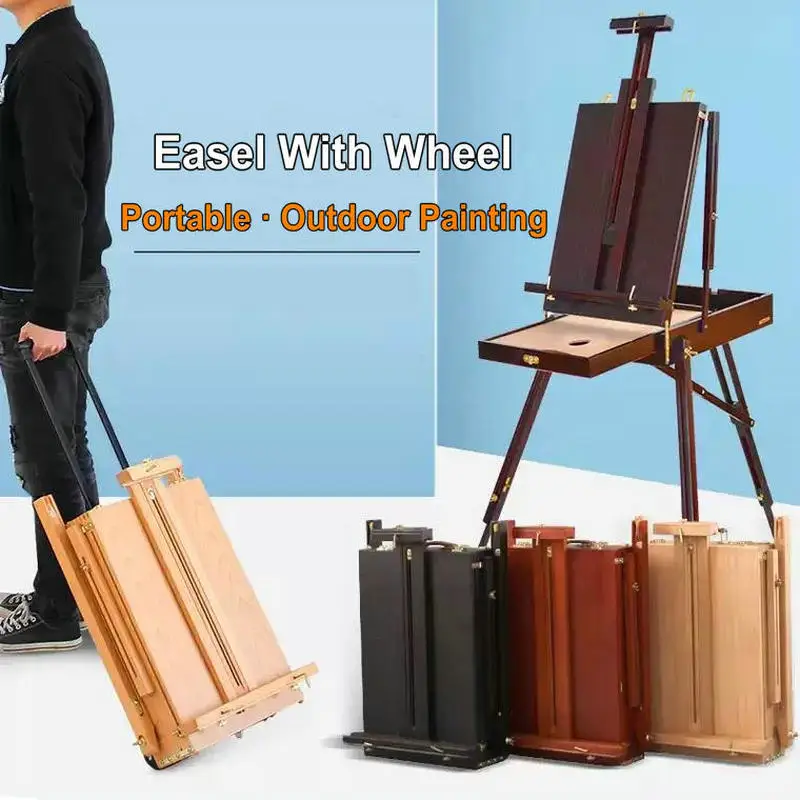 

Portable Painting Easel With Wheels Outdoor Drawing Stand Professional Artist Easel For Painting Large Wooden Easel With Storage