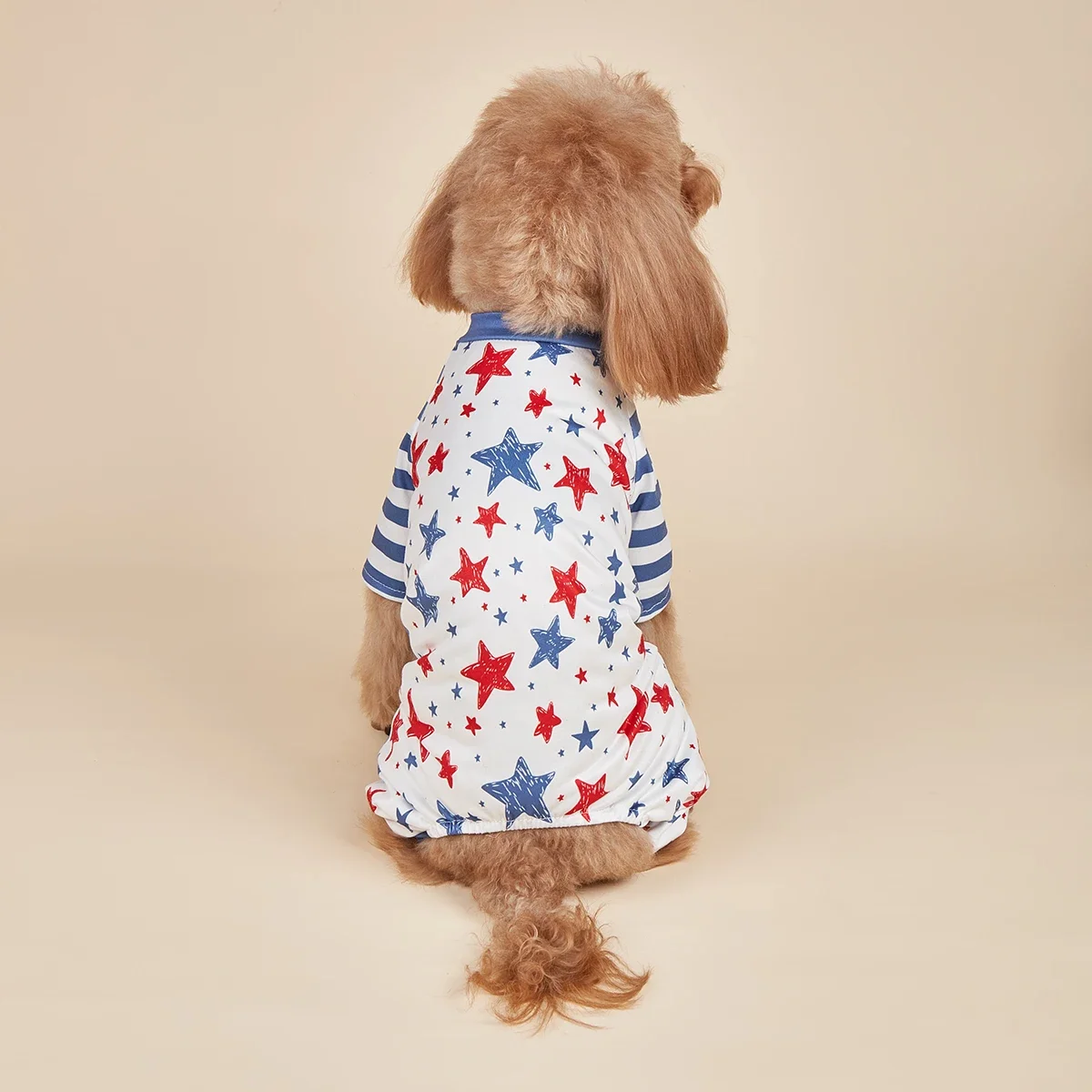 Blue and White Striped Dog Pajamas, American Flag Star Dog Clothes for Small Dogs Girl Boy, Puppy Medium Pets Chihuahua Yorkie f