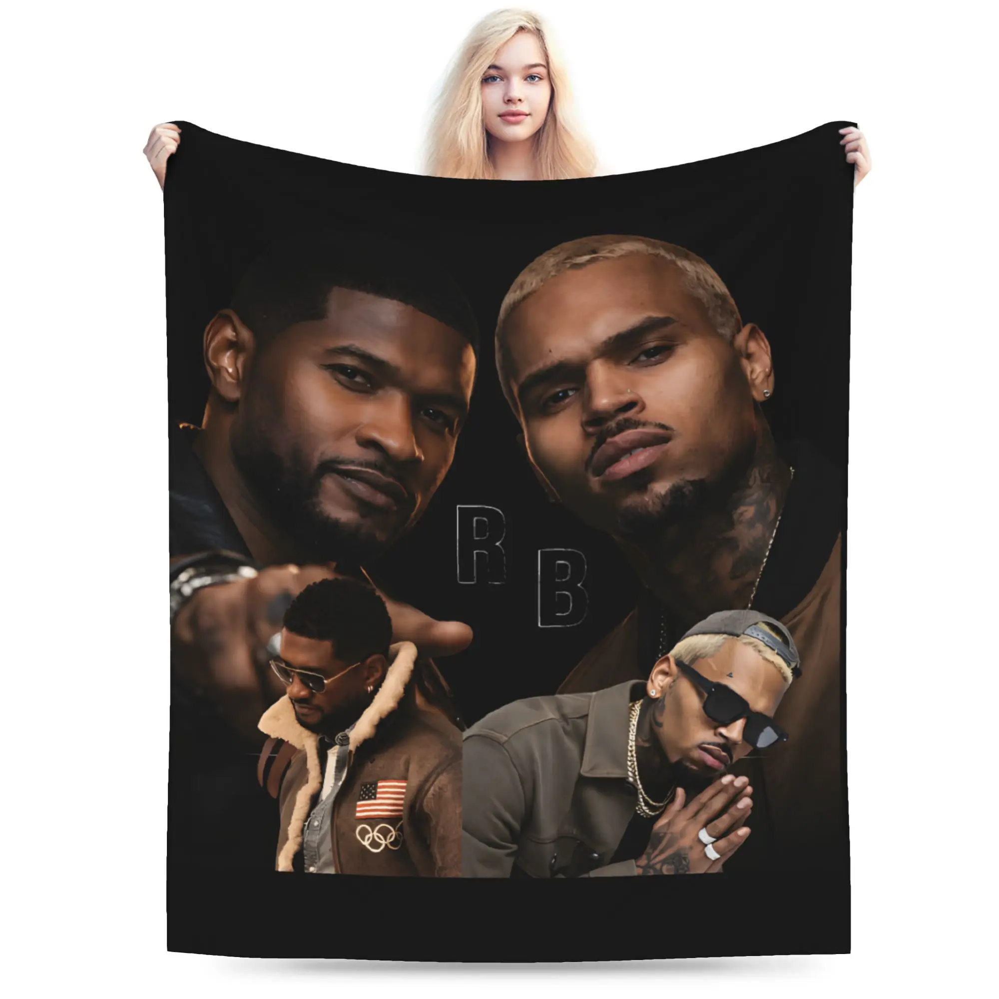 Chris Brown And Usher The Rb Tour Blanket Warm Soft Plush Throw Blanket For Girls Boys Couch Bed Flannel Bedspread Bed