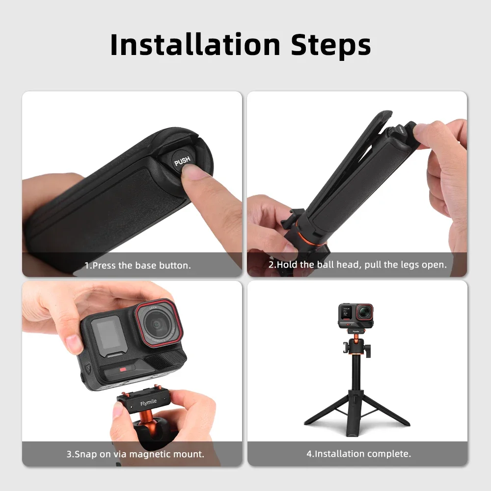 Flymile Stativ für Insta360 X6/X5/Ace Pro 2 Kamera, Verstellbares Stativ, Selfie-Stick mit Schnellverschluss-Adapter-Zubehör – Detail 12