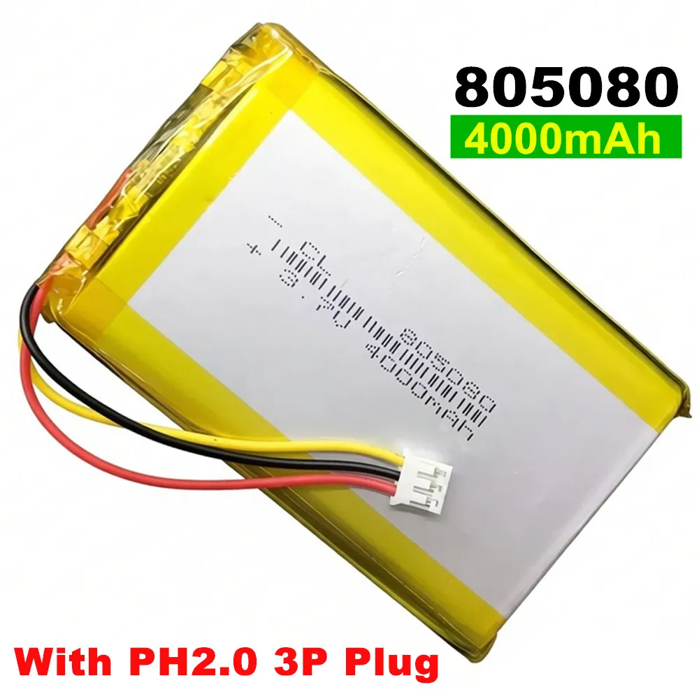 3.7V 4000mAh 805080 855080 PH2.0mm 3-Wires Thermistor Li Lithium Battery Lipo For GSP DashCam e-book Bluetooth Speaker Tablet PC