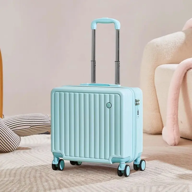 حقيبة حمل مدمجة مقاس 18 بوصة، عجلات دوارة خفيفة الوزن، حقيبة سفر جلدية عصرية، قفل بكلمة مرور، حقائب يد #6