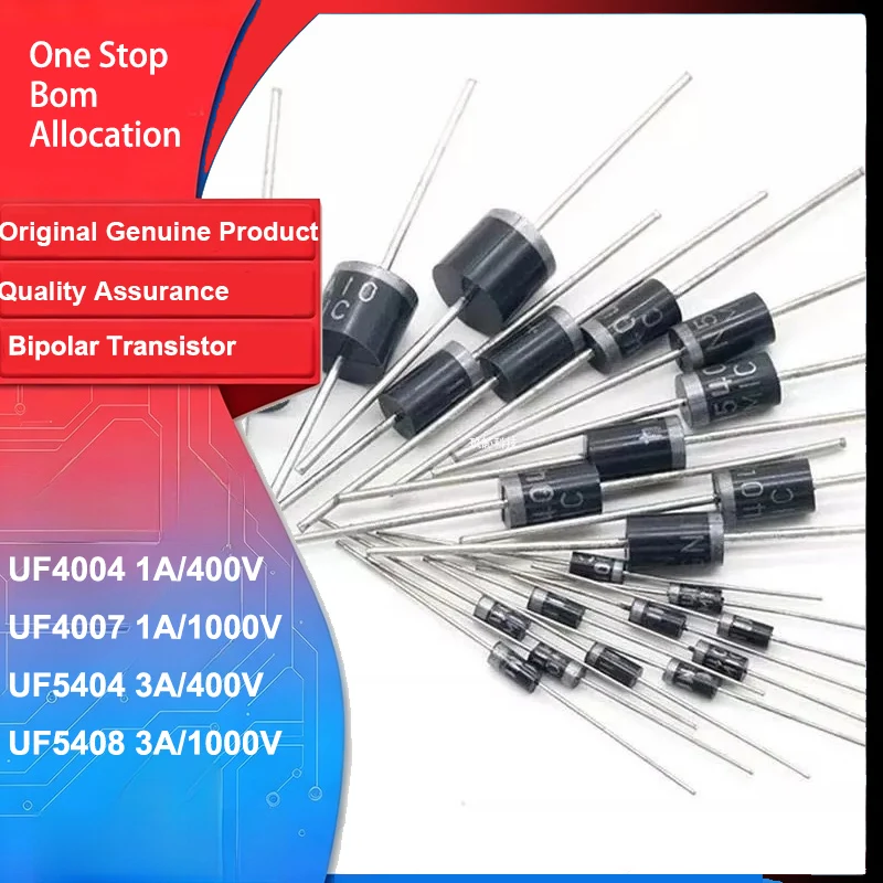 10Pcs/Lot UF4004 1A/400V UF4007 1A/1000V UF5404 3A/400V UF5408 3A/1000V DO-41-2 Cut Tape Silicon Axial Silicon Planar Epitaxial