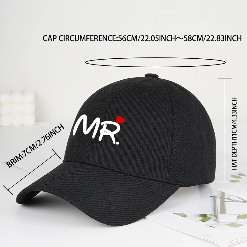 “MR & MRS” Heart Print Couple Baseball Caps Soft and Comfortable with Adjustable Sizing Romantic and Sweet Couple Style, Fashion