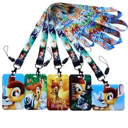 Disney Bambi Card Holder Lanyards Girls Neck Strap Credit Card Case Boys ID Badge Holder Credentials Retractable Clip for Women