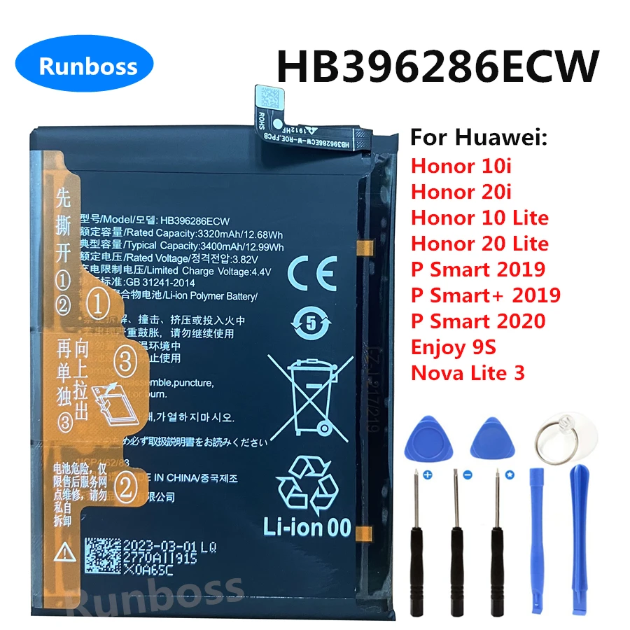 Original HB396286ECW Battery for Huawei Honor 10i 20i,10 20 Lite, P Smart+ 2019 POT-LX1T POT-LX3 POT-L23 POT-LX1 POT-L21 POT-LX2